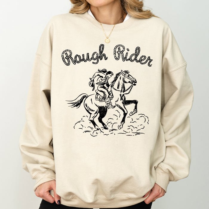 Rough Rider Rodeo Cowgirl Horse Bronco Cowboy Western Pride Heritage Graphic Sweatshirt