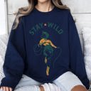 Large Navy Stay Wild Cowgirl Western Country Cowboy Featuring Classic Western Style Graphic Sweatshirt
