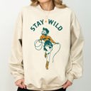 Medium Sand Stay Wild Cowgirl Western Country Cowboy Featuring Classic Western Style Graphic Sweatshirt