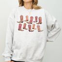 Large Ash Light Gray Colorful Pink Cowboy Boots Western Cowgirl Graphic Rodeo Spirit Pattern Sweatshirt