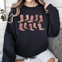 Medium Black Colorful Pink Cowboy Boots Western Cowgirl Graphic Rodeo Spirit Pattern Sweatshirt