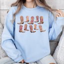 Medium Light Blue Colorful Pink Cowboy Boots Western Cowgirl Graphic Rodeo Spirit Pattern Sweatshirt