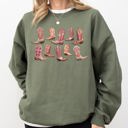 XL Military Green Colorful Pink Cowboy Boots Western Cowgirl Graphic Rodeo Spirit Pattern Sweatshirt
