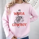 XL Light Pink Whoa Cowboy Bronco Ride Rodeo Skeleton Illustration Across The Wild West Theme Stories Sweatshirt