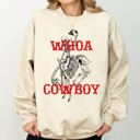 Medium Sand Whoa Cowboy Bronco Ride Rodeo Skeleton Illustration Across The Wild West Theme Stories Sweatshirt