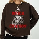 XL Dark Chocolate Brown Whoa Cowboy Bronco Ride Rodeo Skeleton Illustration Across The Wild West Theme Stories Sweatshirt