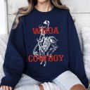 Medium Navy Whoa Cowboy Bronco Ride Rodeo Skeleton Illustration Across The Wild West Theme Stories Sweatshirt