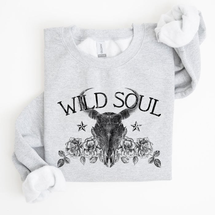 Wild Soul Cowboy Skull Roses Country Cowgirl Spirit Rustic Western Americana Legend Sweatshirt