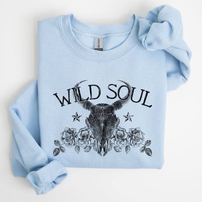 Wild Soul Cowboy Skull Roses Country Cowgirl Spirit Rustic Western Americana Legend Sweatshirt