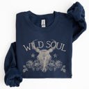 Medium Navy Wild Soul Cowboy Skull Roses Country Cowgirl Spirit Rustic Western Americana Legend Sweatshirt