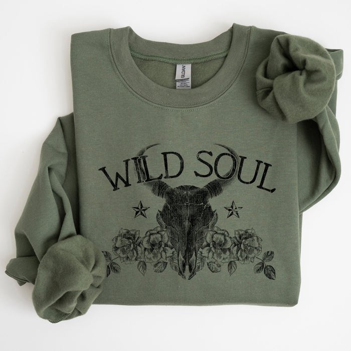 Wild Soul Cowboy Skull Roses Country Cowgirl Spirit Rustic Western Americana Legend Sweatshirt