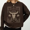 Medium Dark Chocolate Brown Wild Wild West Skull Cattle Cowboy Cowgirl Western Frontier Legend Saloon Style Sweatshirt