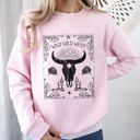 Medium Light Pink Wild Wild West Skull Cattle Cowboy Cowgirl Western Frontier Legend Saloon Style Sweatshirt