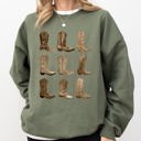 XL Military Green Cowboy Boots Western Retro Vintage Country Western Frontier Rustic Heritage Graphic Sweatshirt