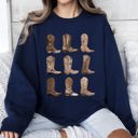 XXL Navy Cowboy Boots Western Retro Vintage Country Western Frontier Rustic Heritage Graphic Sweatshirt