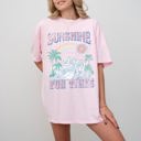 Medium Blossom Light Pink Sunshine Fun Times Beach Vibes Palm Tree Summer Vacation California Hot Girl Summer Comfort Colors Tee