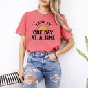 Medium Watermelon Pink Take It One Day At A Time Let Go Mental Health Self Care Positivity Sun Stars Comfort Colors Tee