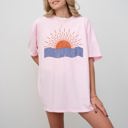 XL Blossom Light Pink Beach Waves Sunset Summer Vibes Vacation Mykonos Hot Girl Summer Comfort Colors Tee