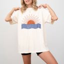 Small Ivory Cream Beach Waves Sunset Summer Vibes Vacation Mykonos Hot Girl Summer Comfort Colors Tee