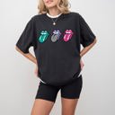 Small Black Checkered Rock Tongues Retro Lips Concert Tee Classic Rock Edition Comfort Colors Tee