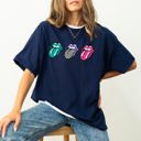 XL Navy Checkered Rock Tongues Retro Lips Concert Tee Classic Rock Edition Comfort Colors Tee