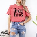 XXL Watermelon Pink Don't Worry Honey Round Here We Leave the Judgin' to Jesus Country Western Christian God Is Love Comfort Colors Tee