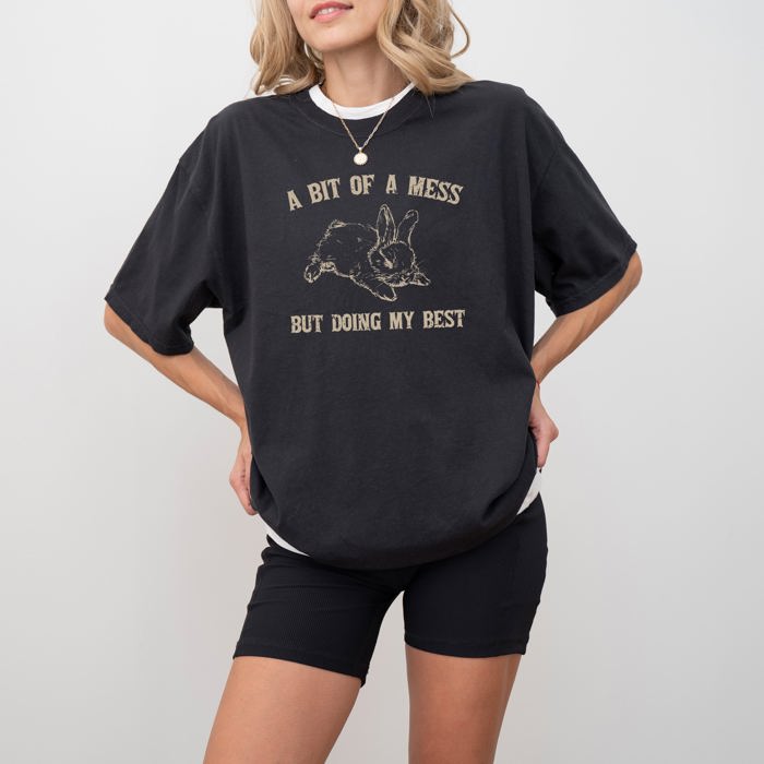 A Bit Of A Mess, Doing My Best Cute Bunny Rabbit Meme Graphic Comfort Colors Tee