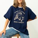 XXXL Navy Glitter Wine Anxiety Mental Health Self Care Meme Relatable Humor Comfort Colors Tee