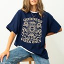 Large Navy Goddess Vibes Only Spiritual Tarot Mystical Moon Sun Mushrooms Self Care Mental Health Comfort Colors Tee