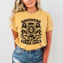 Small Mustard Goddess Vibes Only Spiritual Tarot Mystical Moon Sun Mushrooms Self Care Mental Health Comfort Colors Tee