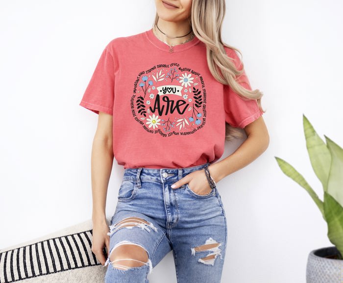 Positivity, You Are Enough, Flowers Retro Mental Health Self Care Comfort Colors Tee