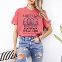 Medium Watermelon Pink Rock World Tour Skulls Skeleton 80s Classic Rock Music Vintage Concert Artwork Comfort Colors Tee