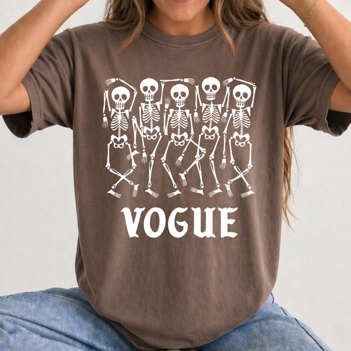 Vogue Skeletons Voguing Halloween Funny Sassy Camp Couture Retro Spooky Comfort Colors Tee