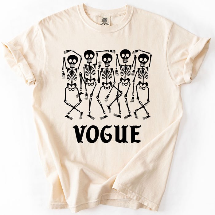 Vogue Skeletons Voguing Halloween Funny Sassy Camp Couture Retro Spooky Comfort Colors Tee