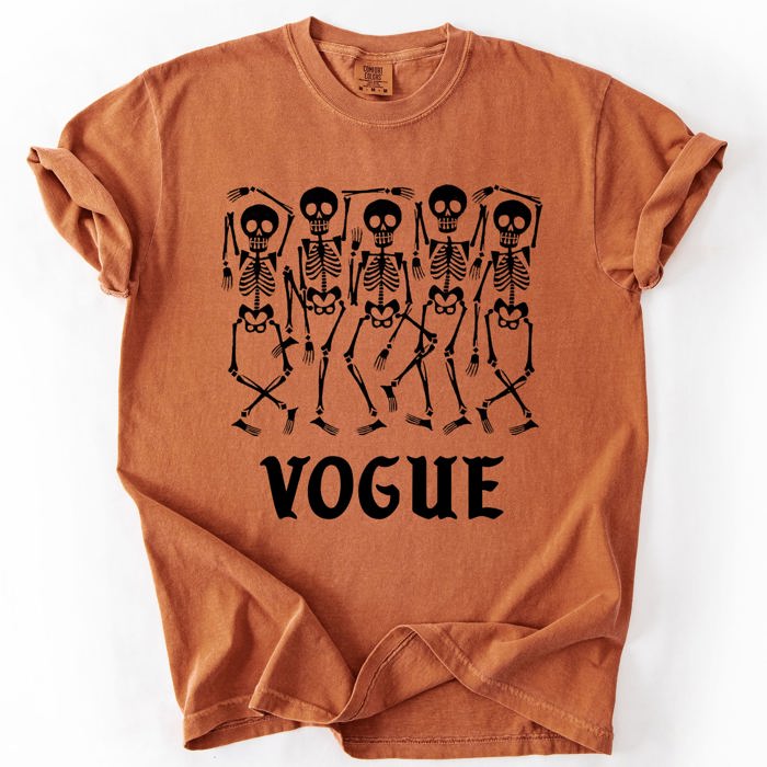 Vogue Skeletons Voguing Halloween Funny Sassy Camp Couture Retro Spooky Comfort Colors Tee
