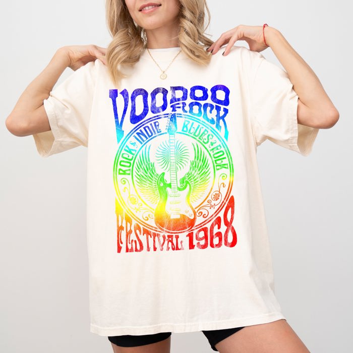 Voodoo Rock Festival Retro Concert Music Festival Vintage Poster Inspired Skull Artwork Comfort Colors Tee