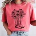 Small Watermelon Pink Cowboy Boots And Flowers, Cowgirl, Western, Retro Vibe, Rustic Flair, Western Americana Comfort Colors Tee