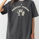 XL Pepper Dark Gray Feelin Feral Raccoon Aesthetic Trendy Humorous Playful Illustrative Comfort Colors Tee