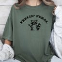XXXL Moss Dark Green Feelin Feral Raccoon Aesthetic Trendy Humorous Playful Illustrative Comfort Colors Tee