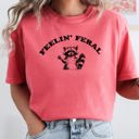 Medium Watermelon Pink Feelin Feral Raccoon Aesthetic Trendy Humorous Playful Illustrative Comfort Colors Tee