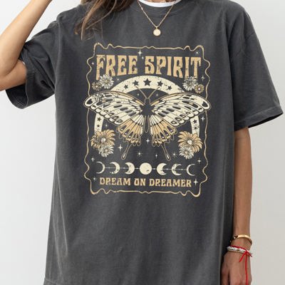 Free Spirit, Dream On Dreamer, Hippie, Psychedelic, Butterfly Comfort Colors Tee