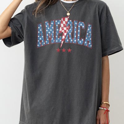 America Lightning Bolt Patriotic Fourth Of July Independence Day Comfort Colors Tee