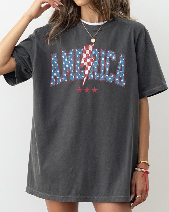 America Lightning Bolt Patriotic Fourth Of July Independence Day Comfort Colors Tee