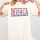 Large Ivory Cream Merica America Retro Checkered Independence Day USA Fourth Of July Comfort Colors Tee