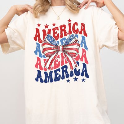 America Retro Patriotic Bow Independence Day USA Fourth Of July Vintage Flag Comfort Colors Tee