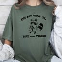 XL Moss Dark Green On My Way To Buy More Trash Raccoon Shopping Humorous Quirky Nonsense Comfort Colors Tee