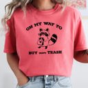 Medium Watermelon Pink On My Way To Buy More Trash Raccoon Shopping Humorous Quirky Nonsense Comfort Colors Tee