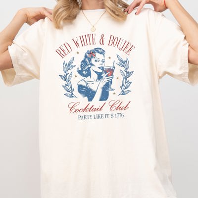 Red White Boujee Cocktails Party 1776 America USA Patriotic Independence Day Fourth Of July Sassy Comfort Colors Tee