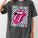 XXL Pepper Dark Gray Rock And Roll World Tour Lips And Tongue Checkered 80s Rock Retro Classic Rock Comfort Colors Tee