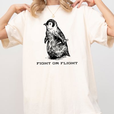 Fight For Flight Penguin Vintage Style Illustration Bird Shirt Comfort Colors Tee